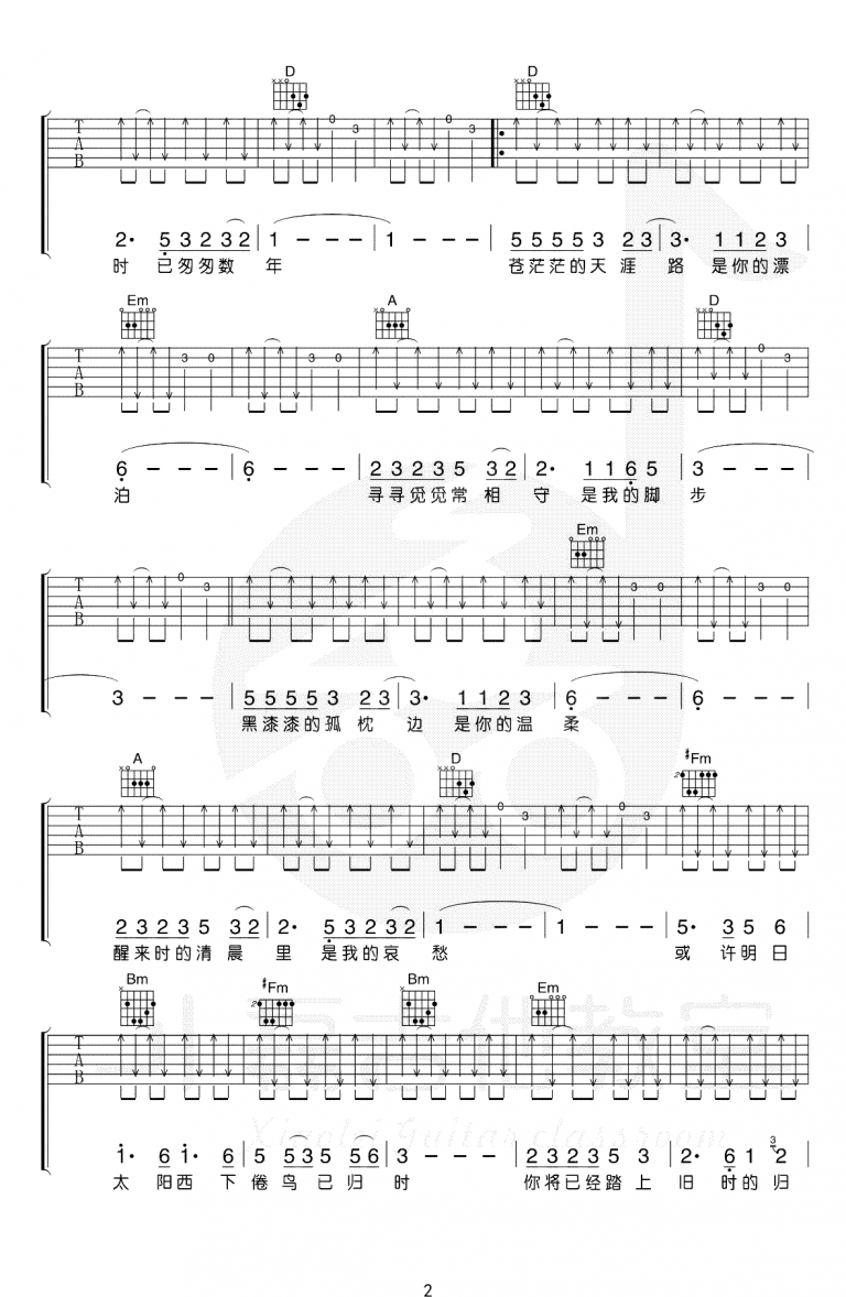 恋曲1990吉他谱D调弹唱教学视频第(2)页